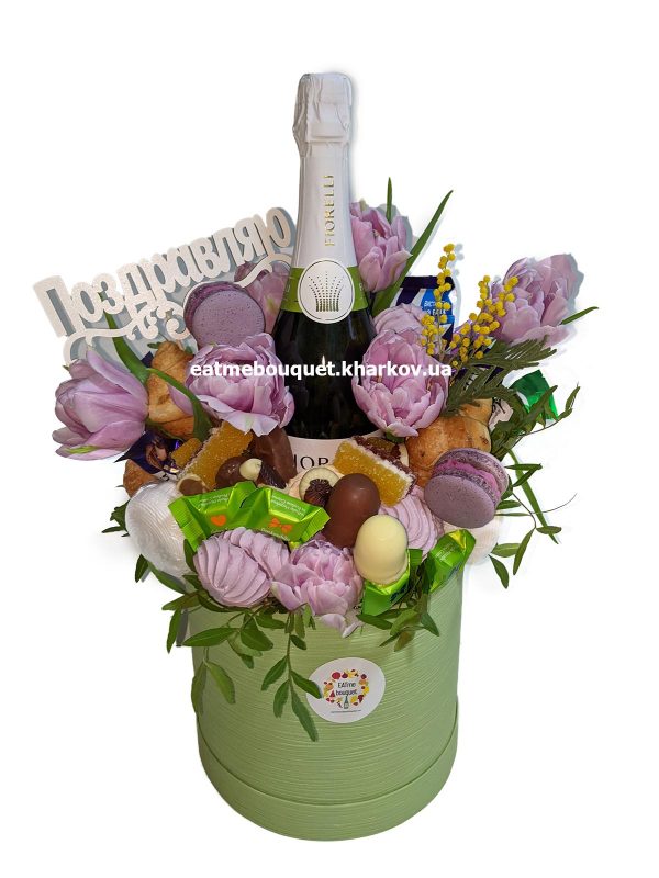 Букет с шампанским и тюльпанами на 8 марта в Харькове
